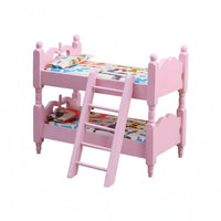 Pink Miniature Bunk Bed with Ladder   Rounded Headboards Toy Furniture for Collectors, Children