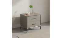 Leather Wrapped Bedside Cabinet Solid Wood Drawers Modern 2-Drawer Nightstand Sintered Stone Top End Table