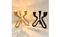 Three-Prong Candle Holder Nordic-Style Geometric Candle Holder Metal-Look Sculpture for Entryway Console