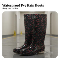 women's Knee-High Rain Boots Wear-Resistant Tall Rain Boots Printed PVC Wellingtons for Gardeners, Adults, Rainy Days, Gardening, Muddy Fields