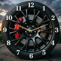 Modern Minimalist Design 2D Car Wheel Wall Timepiece Easy to Hang Car Wheel Wall Timepiece Timepiece for Garage