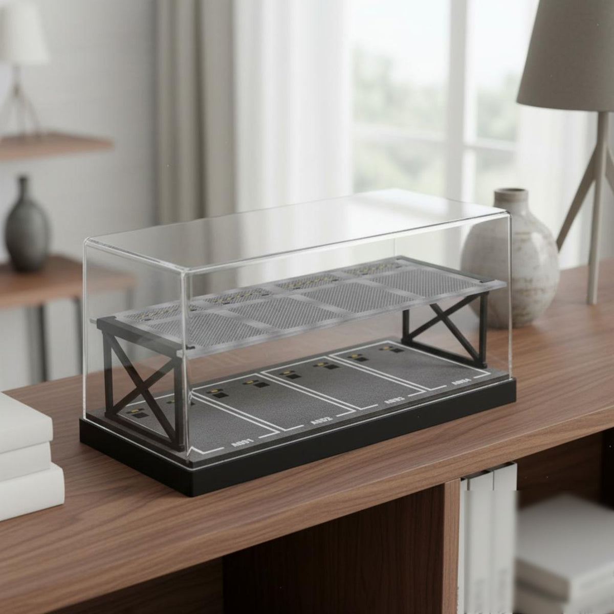 Two-Tier Parking Lot Model High Visual Openness 1:64 Scale Car Garage Display Dustproof Model Car Display Case for Collectors, Hobbyists