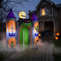 Outdoor Inflatable Archway with Curtain Lighted Inflatable Castle Archway Spooky Arch Giant for Yard, Garden, Party