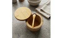 Natural Bamboo Seasoning Jar with Spoon Tabletop Bamboo Seasoning Box with Lid Compact Seasoning Box with Spoon Wooden for Home Cooks, Minimalists, Kitchen, Dining Table