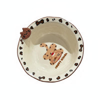Great Gift Leopard Print Cat Bowl Cartoon Kitten Ceramic Plate Handmade Design Dessert Bowl for Children, Breakfast