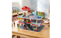 Elevator Lift Wooden Toy Car Garage Printed Road Markings Wooden Parking Garage Open Arch Entrances for Children