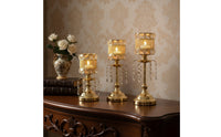 3 Pieces Candlestick Holder with Crystal Beads Decorative Candle Stands Textured Mesh for Mantel Display