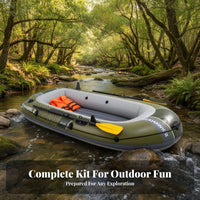 Inflatable Sport Boat Set Includes Oars and Pump Multi-Person Dinghy Fishing Rod Holders Portable Raft for Anglers, Families, Lakes, Streams, Boating