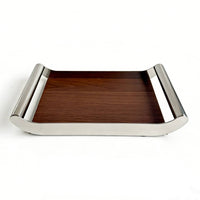 Wood Tray with Metal Handles Wooden Serving Tray with Handles Decorative Rectangular Serving Platter for Hosts