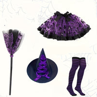 Halloween Adult Witch 4-Piece Costume Set with Hat, Tutu Skirt, Broom Prop