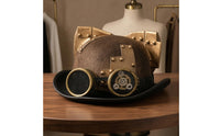 Handmade Steampunk Top Hat Velvet Felt Top Hat with Goggles Rivet-Style Studs
