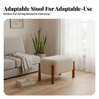 Nordic Aesthetic Upholstered Ottoman Solid Wood Legs Padded Vanity Pouffe High-Rebound Sponge Small Bench Non-Slip Design for Makeup Users, Homeowners, Interior Decorators, Entryway, Living Room, Home Deactivatedice, Reading Nook