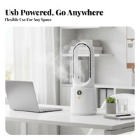 Quiet Operation Bladeless Misting Fan Rechargeable Portable Humidifier Fan Powerful Airflow for Office Workers, Parents, Desk, Dorm Room, RV