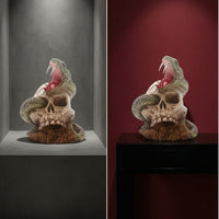 Hand-Painted Serpent Skull Sculpture Detailed Skull Sculpture Gothic Snake Statue Decorative for Collectors, Halloween Decor, Horror-Themed Rooms