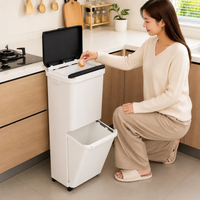 2-compartment Trash Can with Lid, Cylindrical Trash Bin for the Kitchen, 12L+ Removable Inner Bucket, Integrated Hook, Push Button