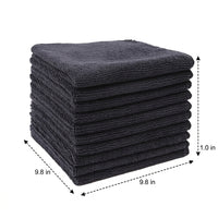 Black 25cm Microfibre Cloth and Cleaning Cloths, Super Absorbent Cloth for Kitchen and Car, Reusable Low-Lint Microfiber with Locked Edges