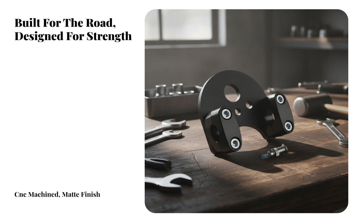 Motorcycle Handlebar Base Bracket | Matte, Curved Mounting Plate, Handlebar Bracket with Clamp Blocks