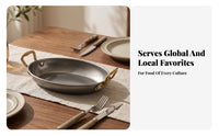 Serving Piece Oval Stainless Steel Tray Tableware Gold-Toned Handles Rounded Edges