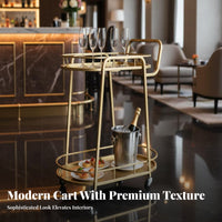 Convenient Push Handle Metal Serving Cart on Wheels Multifunctional Rolling Bar Cart Easy to Clean Multi-Tier Kitchen Trolley Anti-Rust for Restaurant Employees, Office Workers, Living Room, Pantry, Warehouse, Garage