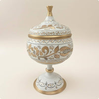 Handmade Copper Sugar Jar Pedestal Base Carved Copper Jar Enamel-Style Ornament Centerpiece