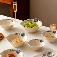 Classic Modern Curry Plate, Pasta Plate, Small Bowl, Ceramic, Floral Pattern, Microwave Safe