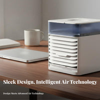 Portable Mini Air Chiller Humidifier Function Mini Air Conditioner Fan Three-Fan Speeds Desktop Water Cooling Fan for Office Workers, Students