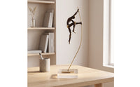 Human Figure Sculpture Gold-Tone Sculpture with Metal Stand Decorative Athletic Pose Statue for Living Room, Bookshelf