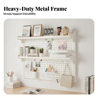 Adjustable Shelves Pegboard Wall Organizer Space Saving Wall Mounted Pegboard Shelf Customizable Layout Modular Desk Organizer Easy Installation for Crafters, Hobbyists, Students, Workshop, Home Office, Kitchen, Dorm Room