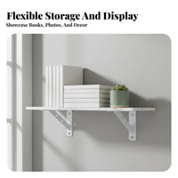 Heavy-Duty Single-Tier Wall Shelf Stable Triangular Brackets Bookshelf Space-Saving Design Storage Rack Multi-Functional for Students, Office Workers, Homeowners, Study Room, Bedroom, Kitchen, Bathroom