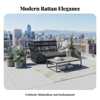 Waterproof 4-Piece Woven Sofa Set Weather-Resistant Outdoor Furniture Nordic Design Garden Furnishings Modern design for Guesthouse Owners, Homeowners, Entertainers, Terrace, Balcony, rearyard, pool deck