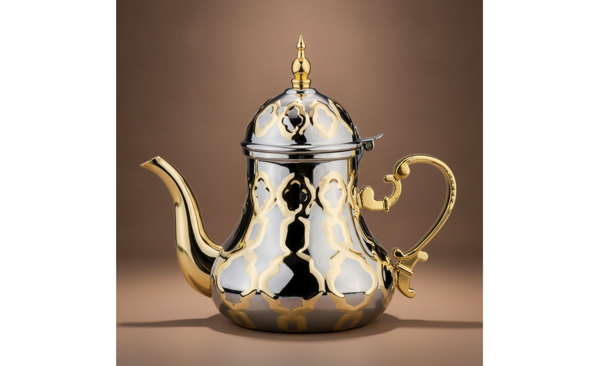 Moroccan Teapot Polished Finish Tableware Embossed Detailing