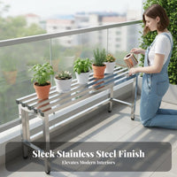 Rust-Resistant Single-Tier Slatted Bench Indoor & Outdoor Use Plant Stand Long-Lasting Construction Storage Rack Simple Design for Gardeners, Homeowners, Apartment Dwellers, Balcony, Outdoors, Garden, Living Room