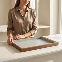 Jewelry Display Tray Walnut Wood Grain Wooden Display Tray Home Accessory Light Gray Rectangular for Vanity, Dressing Table