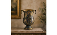 Decorative Metal Vase Retro Decorative Iron Vase Embossed Urn Planter for Mantel, Flower