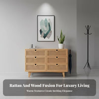 Japanese design 3-Drawer Rattan chest of drawers Minimalist Aesthetic Chest of Drawers sturdy Construction Storage Cabinet for Interior Design aficionados, Apartment Dwellers, Homeowners, Entryway, Bedroom, Living Room, Hallway