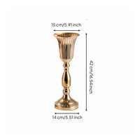 Trumpet Vase with Round Base Gold Pedestal Vessel Vase with Pedestal Base Vertically Ribbed Polished Lustrous