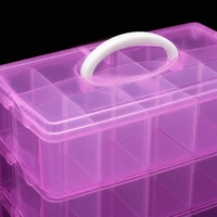 3 Tiered Storage Box, 12L Bead Storage Box, 33.2x18.5x24.5cm Clear Storage Organiser with Handle, for Craft Room, Toy & Stationery