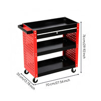 Rolling Metal Tool Cart Perforated Storage Furniture Red And