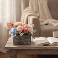 Flower Arrangement with Wooden Planter Box Verdant Artificial Flower Arrangement Maintenance Table Centerpiece for Shelf