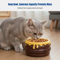 Ceramic Cat Water Bowl, High Foot, Honey Pot Shape, Deep Large Capacity, Spill-Resistant