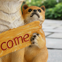Entryway Accent Welcome Dog Figurine Cute Design Resin Dog Statue Hand-Painted House Decoration Detailed Carving for Tabletop, Porch, Living Room, Garden