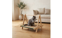 Solid Wood Rattan Feline Bed T-Shaped Stand Wooden Feline Bed Suspended Platform Pet Furniture Fluffy Ball Toy