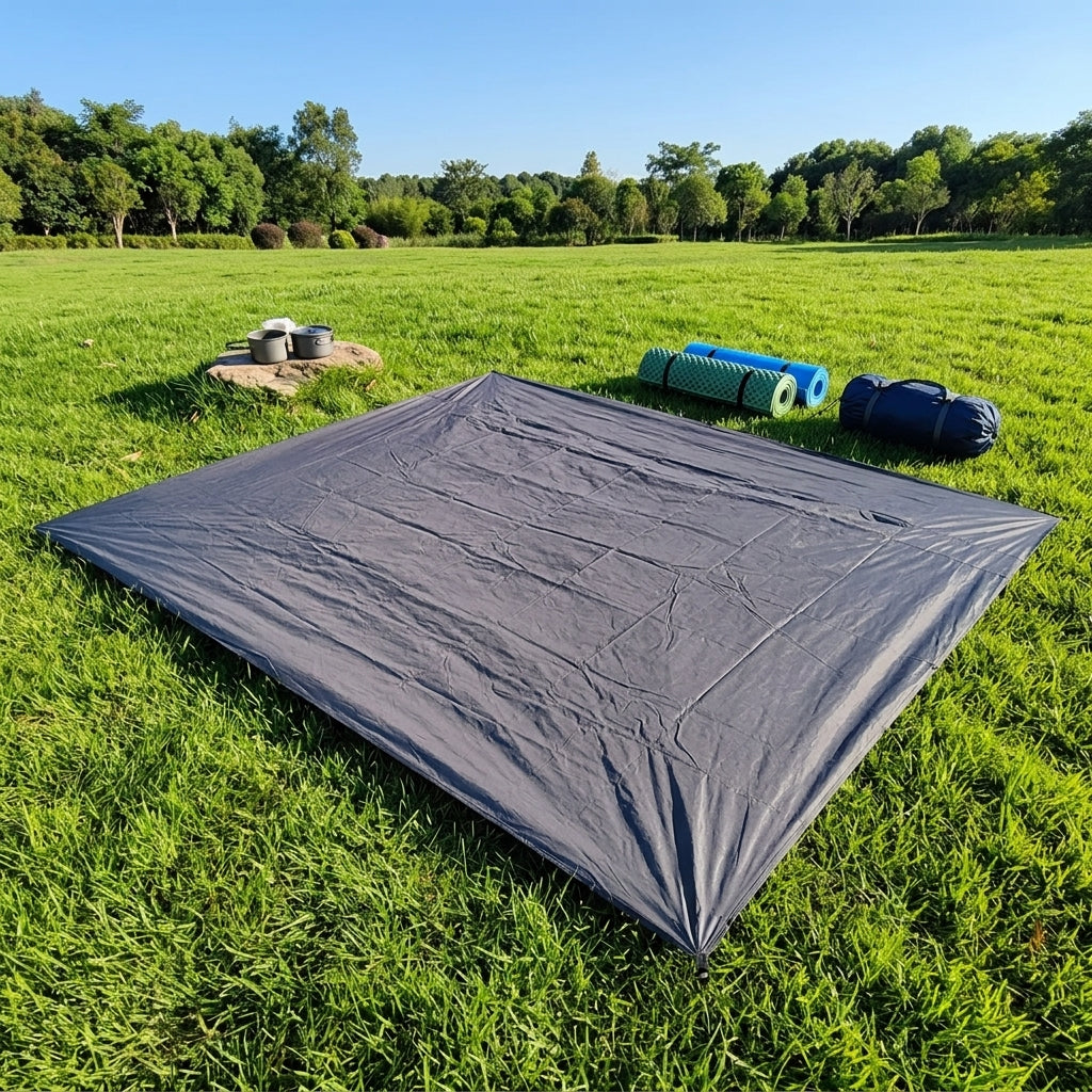 Picnic Blanket and Waterproof Mat for Family Camping, Gray Oxford Cloth Camping Tarp, Rectangular Roll Mat Camping, Kids Beach Blanket and Mat