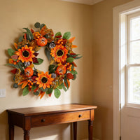 Autumn Pumpkin Wreath with Maple Leaves for Thanksgiving Harvest