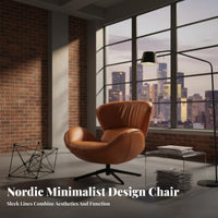 Nordic Design Upholstered rotating Armchair Modern aesthetic Single Sofa Ergonomic spine supportrest Lounge Chair Plush paddinging for Adults, Homeowners, Readers, Bedroom, perusing alcove, Home Office