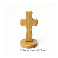 Wooden Cross with Base Freestanding Wooden Cross with Stand Natural Wood Religious for Prayer Corner, Desk