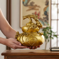 Gourd Ornament Shiny Gourd with Stem Feng Shui Sculpture for Tabletop, Entryway