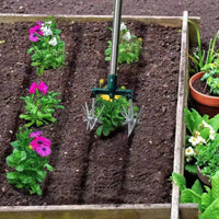Rust-Proof Manual Rotary Tiller Long Handle Soil Loosener Toothed Wheel Cultivator for Gardeners, Homeowners, Garden, Vegetable Plot, Flower Bed