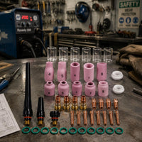 49 Pieces Short-Neck Gas Lens Kit for Use with -17/18/26 WP17 WP18 WP26 Torch Parts Easy to Use Gas Lens Cup Set for Metalworkers, Workshop
