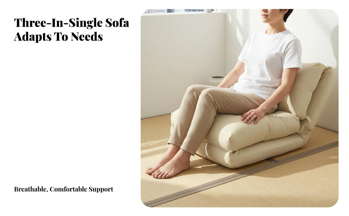 Padded Cushion Single Lazy Sofa Ergonomic Convertible Tatami Chair High-Density Foam Reclining Floor Sofa Bed Soft Textile for Apartment Dwellers, Young Adults, Bay Window, Small Areas, Balcony, Living Room